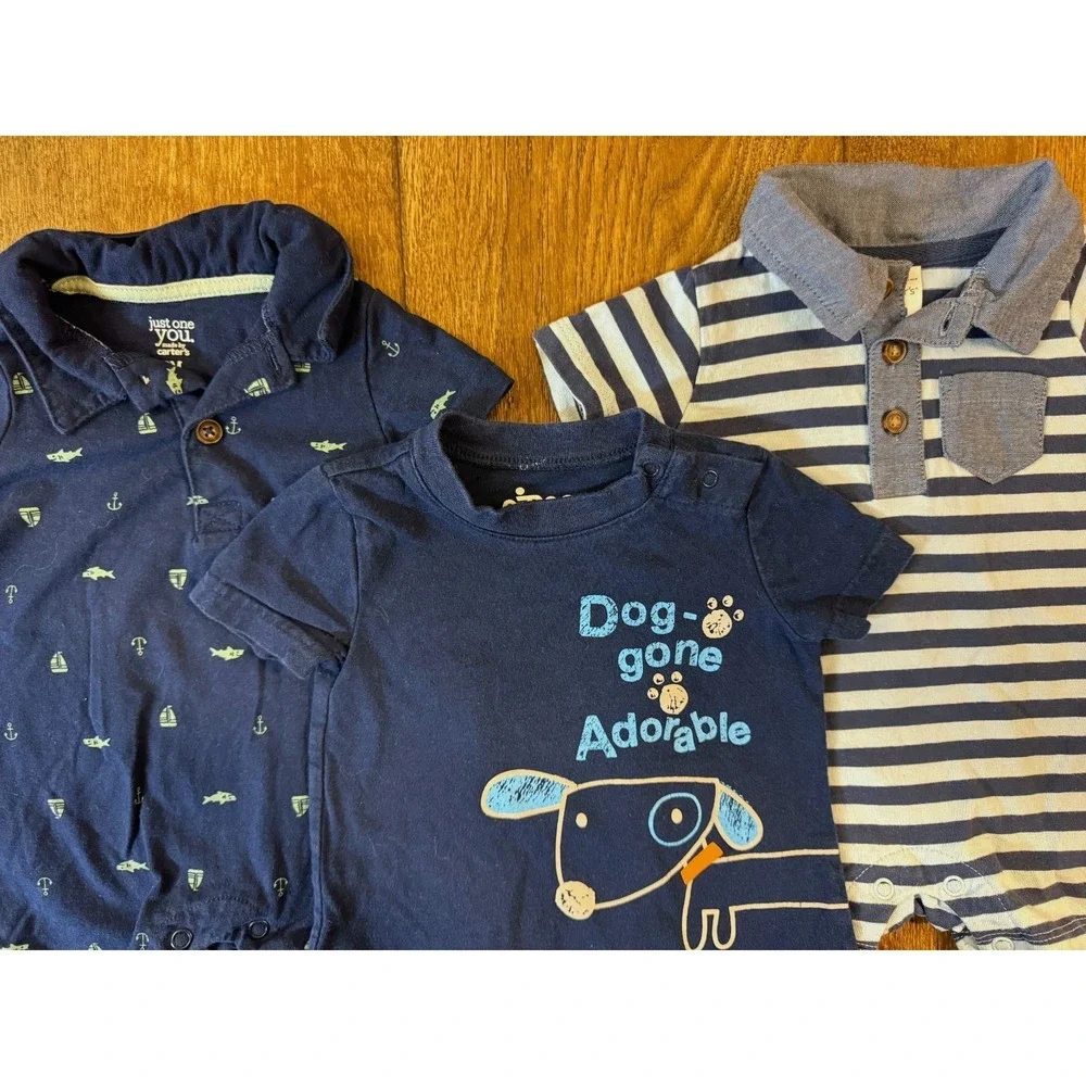Baby Boy 3‎ Months Summer Rompers 1 Piece Outfits Collared Clothes Lot Dog Gone